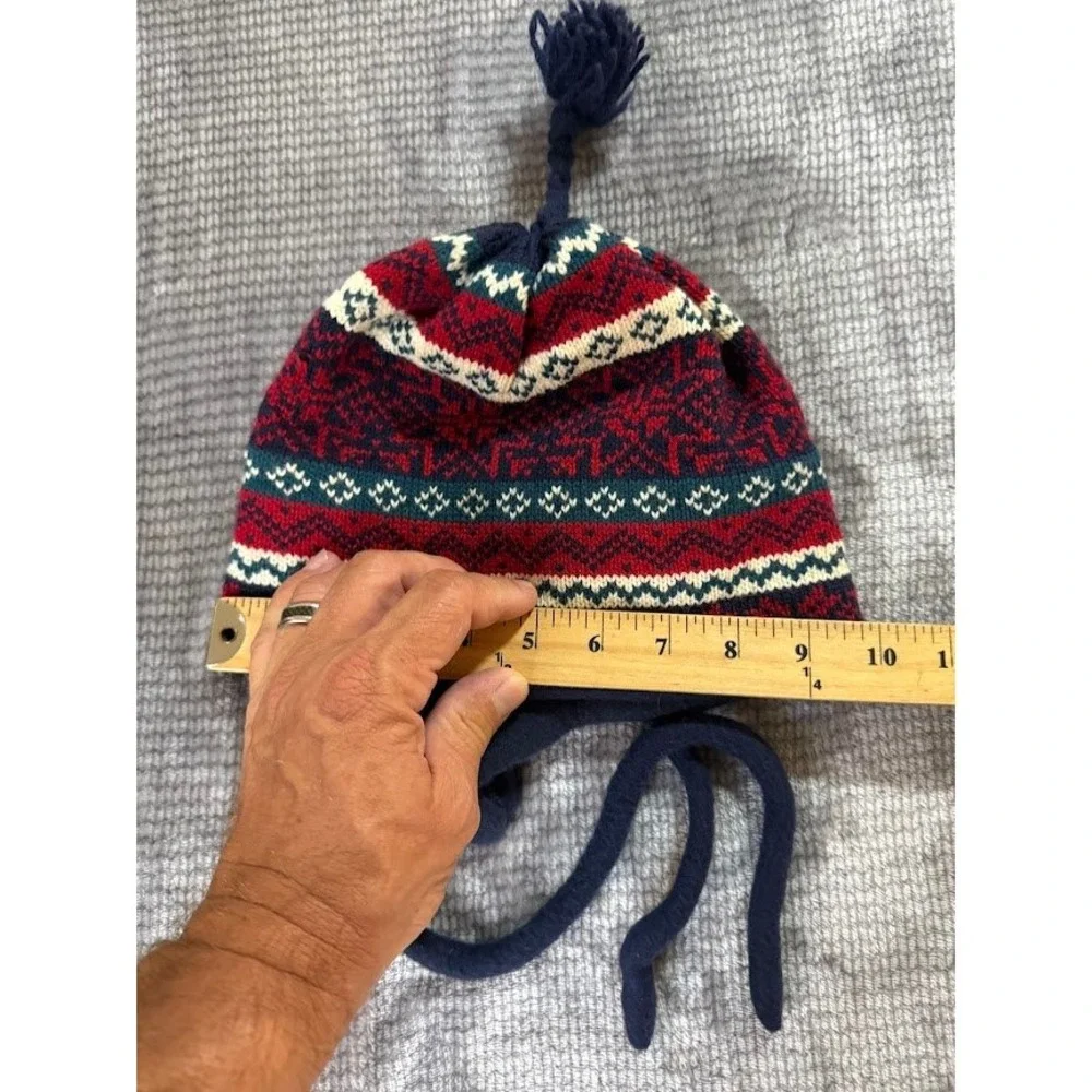 Turtle Fur‎ Poppy Gall Wool Blend Fair Isle Earflap Beanie Hat Red Vermont USA